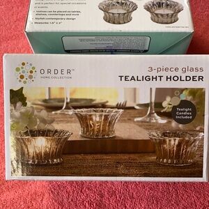 3-piece glass tea light holder w/tea light candles